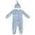 Rib blue velour footie + hat by Kipp Baby