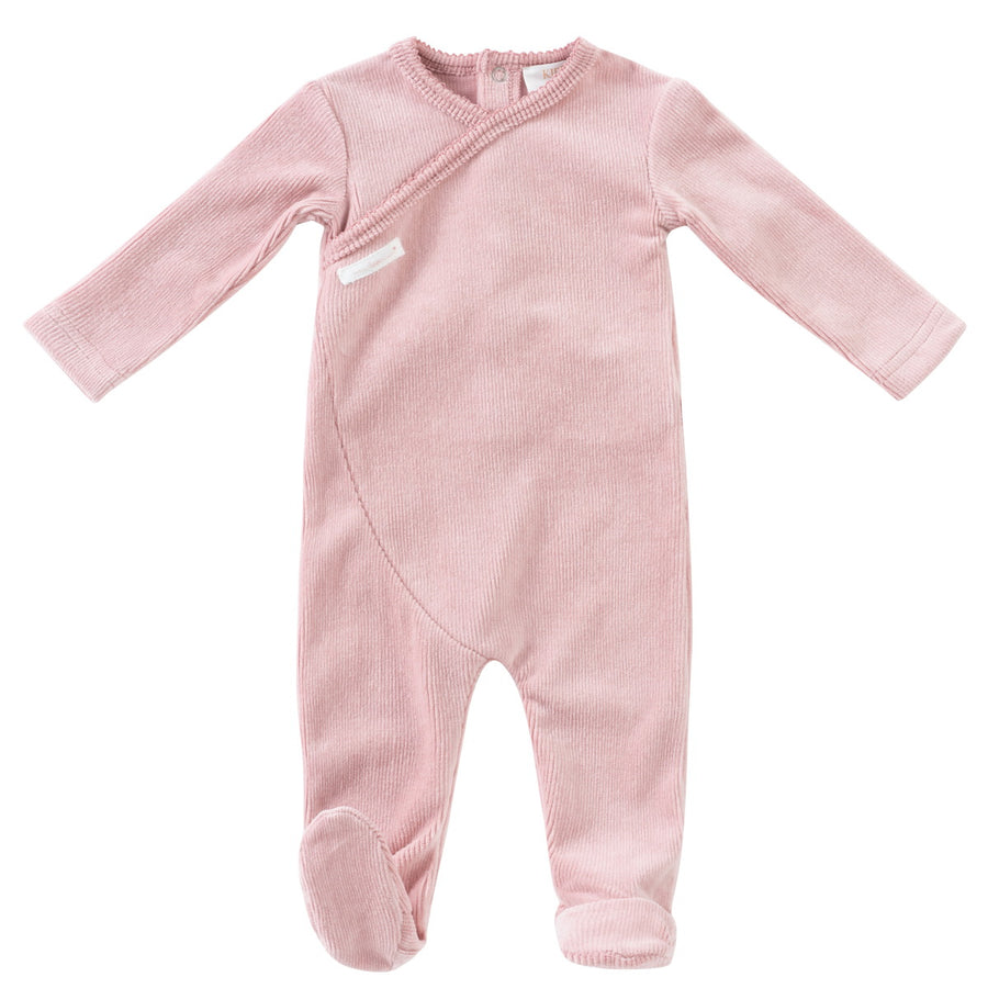 Rib pink velour footie by Kipp Baby