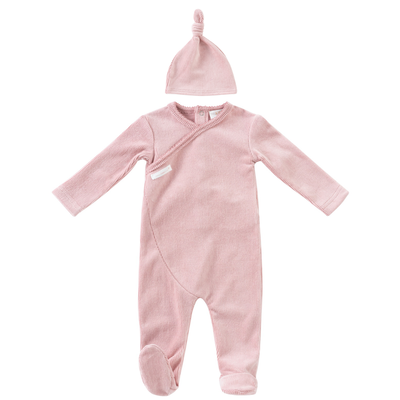 Rib pink velour footie by Kipp Baby