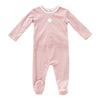 Leaf motif pink velour footie + hat by Kipp Baby