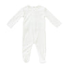 Leaf motif white velour footie + hat by Kipp Baby