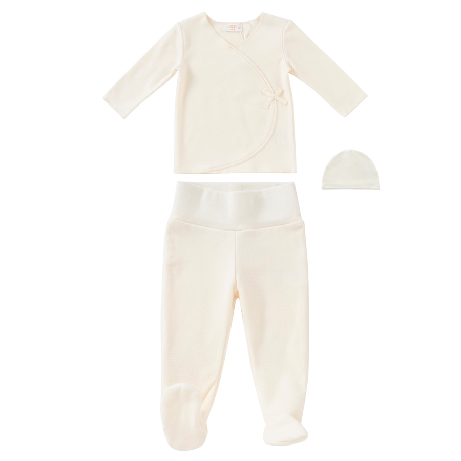 Felt knit white wrap 2 pc set + hat by Kipp Baby