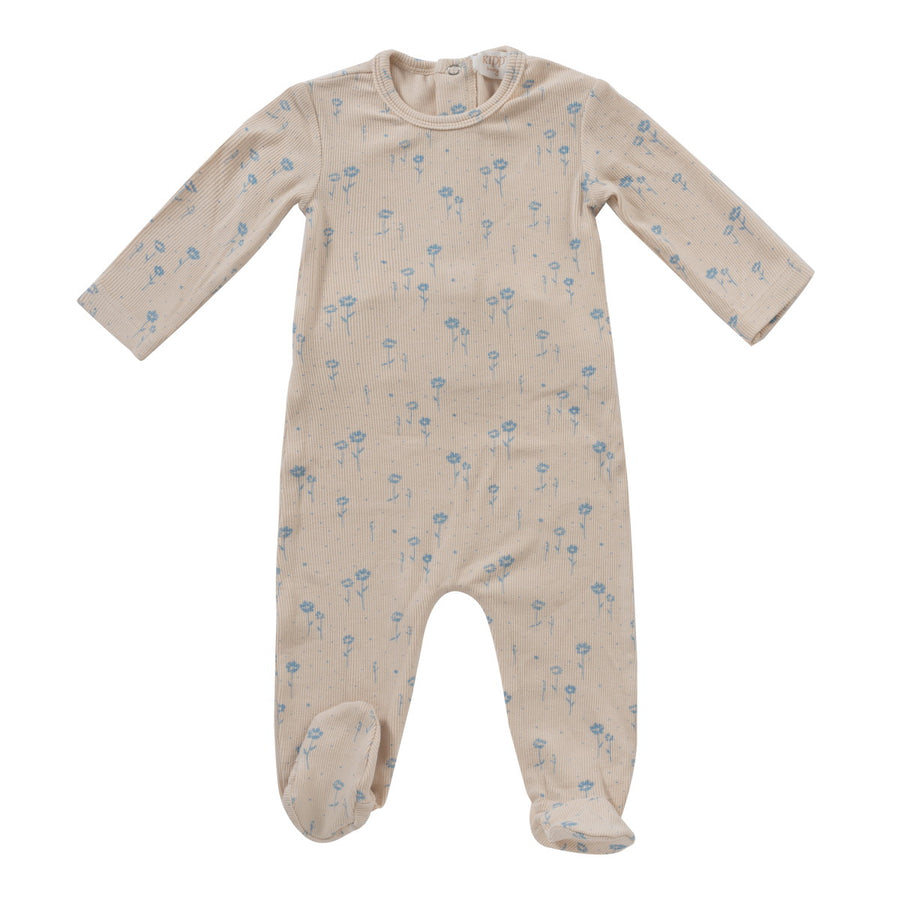 Floral blue rib footie by Kipp Baby