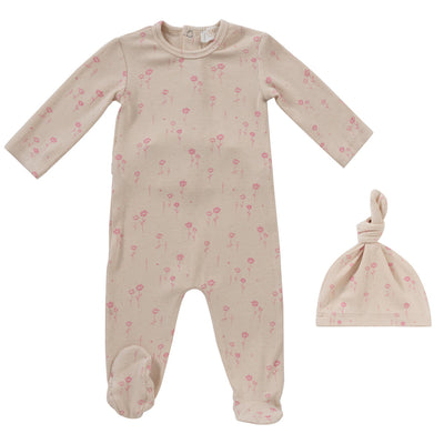 Floral pink rib footie by Kipp Baby