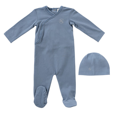 KB blue wrap footie by Kipp Baby