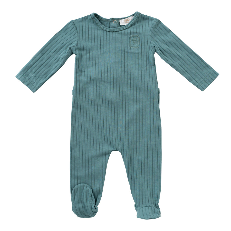 Embroidered rib green footie by Kipp Baby