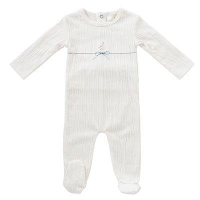 String blue bow footie by Kipp Baby