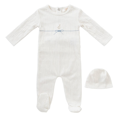 String blue bow footie by Kipp Baby