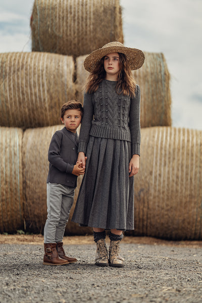 Cable knit grey puff sleeve sweater by Bamboo