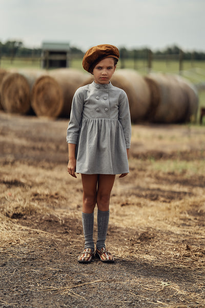 Wool button light grey waisted dress by Bamboo