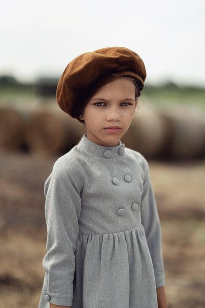 Wool button light grey waisted dress by Bamboo