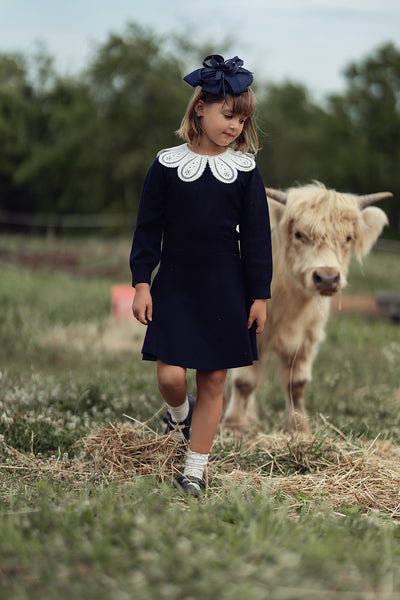 Pleated detail navy knit skirt by Bamboo