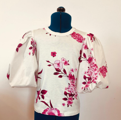 Puff sleeve ivory floral top by Christina Rohde