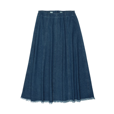 Light wash denim paneled skirt by Coco Blanc