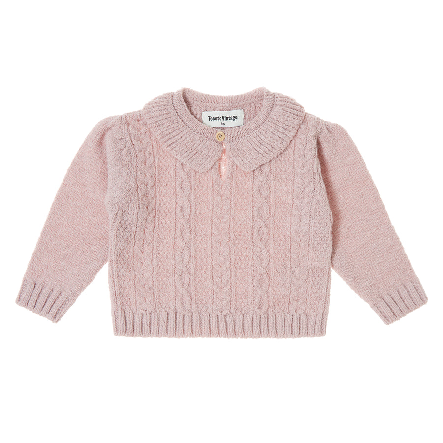 Ruffle neck pink knit sweater by Tocoto Vintage