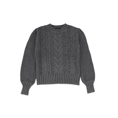 Cable knit grey puff sleeve sweater by Bamboo