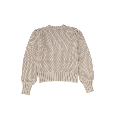 Cable knit oatmeal puff sleeve sweater by Bamboo