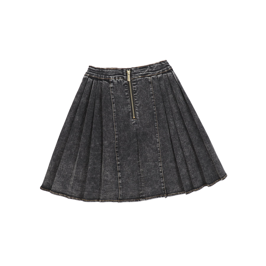 Double button pleated black denim skirt by Bace