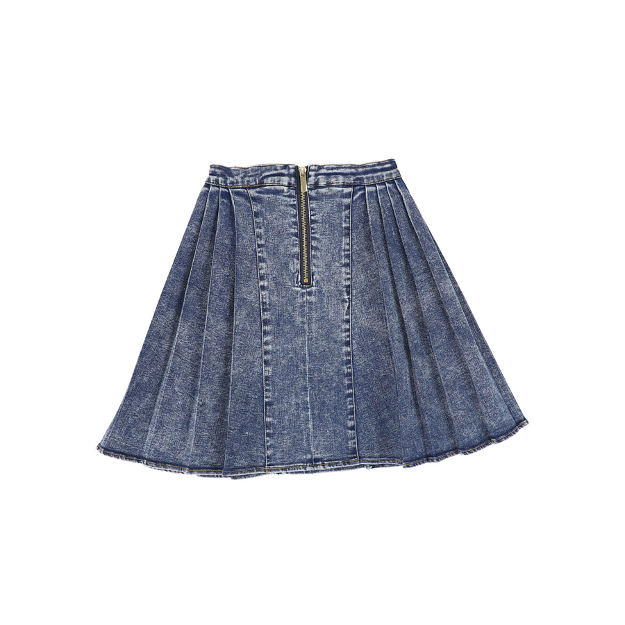 Double button pleated denim skirt by Bace