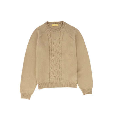 Braided knit beige crew sweater by Le Bourdon