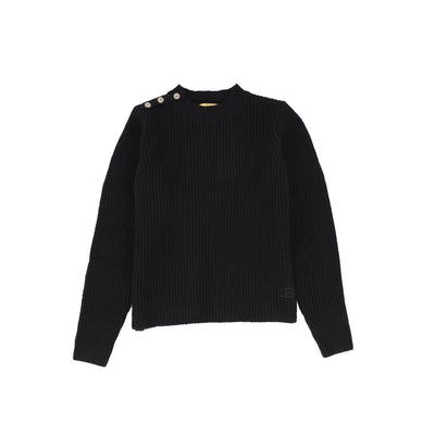 Button shoulder ribbed black sweater by Le Bourdon