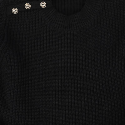 Button shoulder ribbed black sweater by Le Bourdon