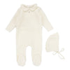 Velour collar cream footie set by Lilette