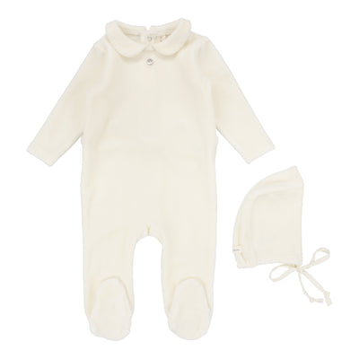 Velour collar cream footie set by Lilette