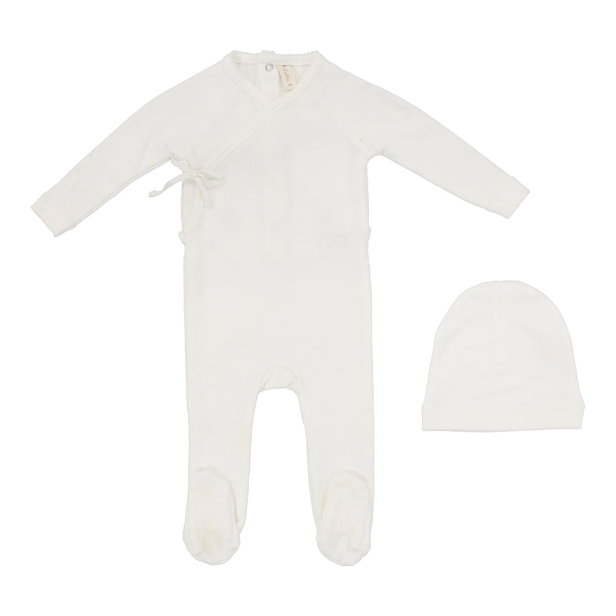 Wrap over white footie set by Lilette