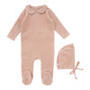 Velour collar dusty pink footie set by Lilette