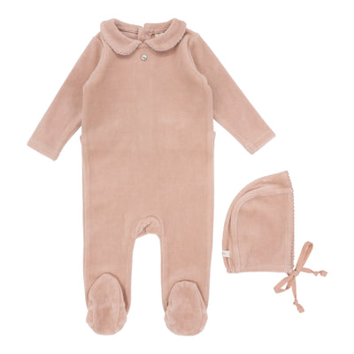 Velour collar dusty pink footie set by Lilette