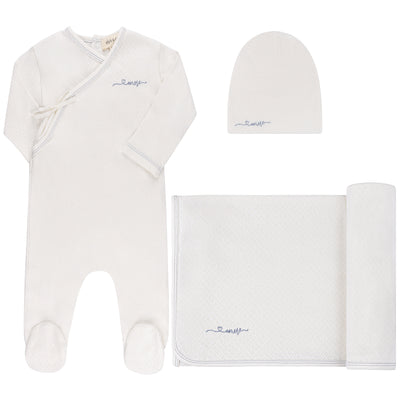 Amore ivory/blue pointelle 3 pc set by Ely's & Co