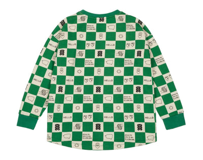 Comic book check green sweater by Beau Loves