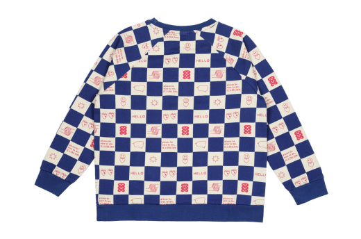 Comic book check blue sweater by Beau Loves