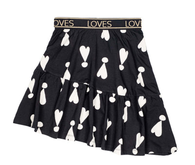 Exclamation hearts asymmetric skirt by Beau Loves