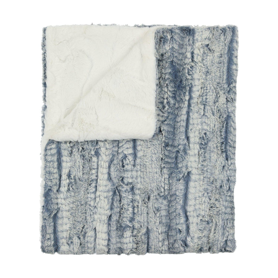 Stone blue & natural lux fur blanket by Peluche