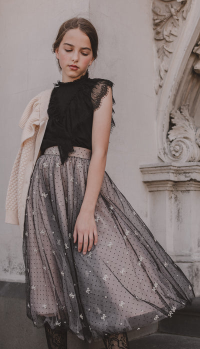 Embroidered bow tulle skirt by Petite Amalie