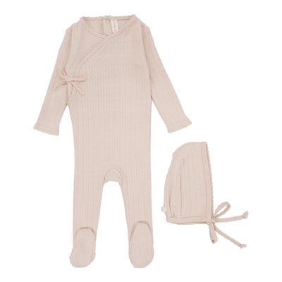 Fine pointelle pale pink footie set by Lilette