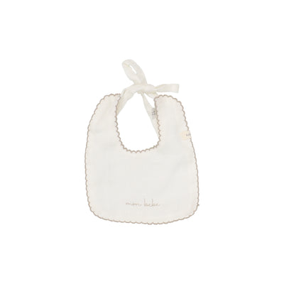 Edged white/oat muslin bib by Lilette