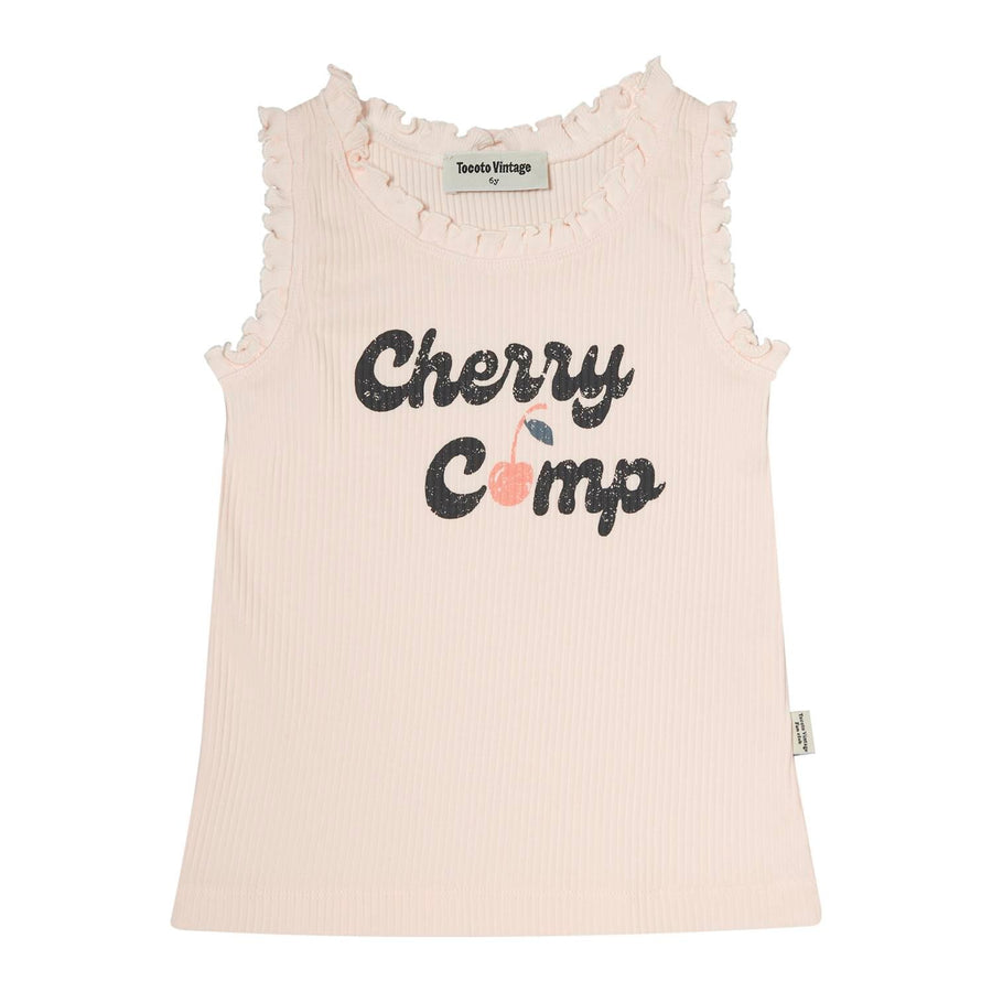 Cherry Camp Ruffle Rib Tank by Tocoto Vintage